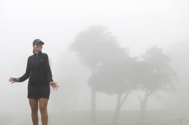 Matilda Castren of Finland celebrates after winning the final round of the LPGA Mediheal Championship at Lake Merced Golf Club on June 13, 2021 in...
