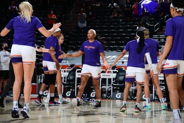Megan Walker of the Phoenix Mercury is introduced before the game against the New York Liberty on June 13, 2021 at Phoenix Suns Arena in Phoenix,...