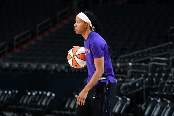 Shey Peddy of the Phoenix Mercury warms up before the game against the New York Liberty on June 13, 2021 at Phoenix Suns Arena in Phoenix, Arizona....