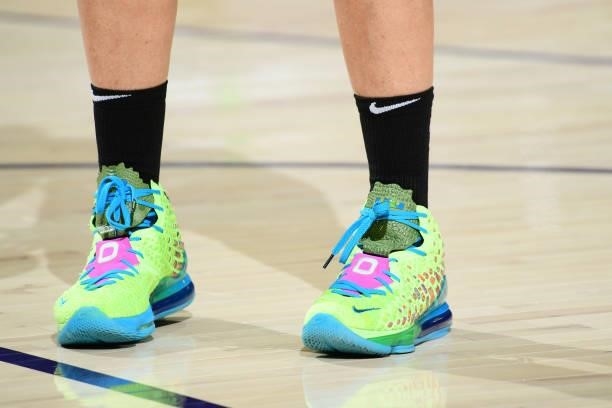 The sneakers worn by Diana Taurasi of the Phoenix Mercury before the game against the New York Liberty on June 13, 2021 at Phoenix Suns Arena in...