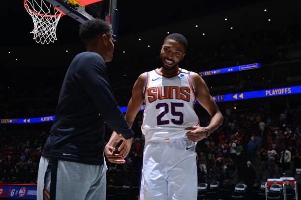 Mikal Bridges of the Phoenix Suns looks on after the game against the Denver Nuggets during Round 2, Game 4 of the 2021 NBA Playoffs on June 13, 2021...