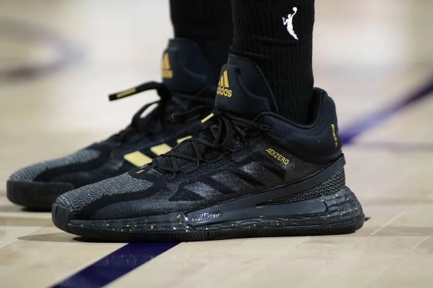 The sneakers worn by Rebecca Allen of the New York Liberty during the game against the Phoenix Mercury on June 13, 2021 at Phoenix Suns Arena in...