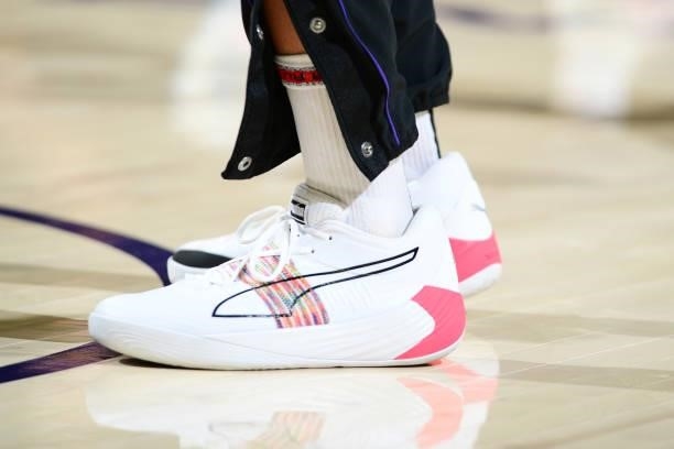 The sneakers worn by Skylar Diggins-Smith of the Phoenix Mercury during the game against the New York Liberty on June 13, 2021 at Phoenix Suns Arena...