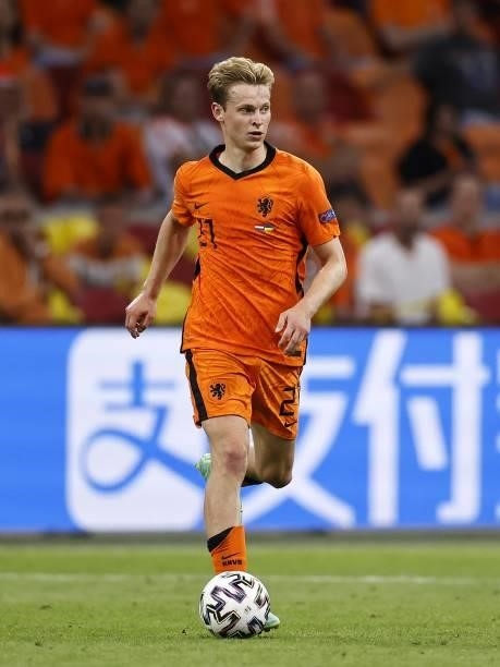 Frenkie de Jong of Holland during the UEFA EURO 2020 Group C match between the Netherlands and Ukraine at the Johan Cruijff ArenA on June 13, 2021 in...