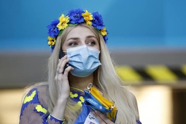 Ukraine supporters during the UEFA EURO 2020 Group C match between the Netherlands and Ukraine at the Johan Cruijff ArenA on June 13, 2021 in...