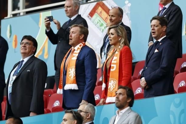 King Willem-Alexander, Queen Maxima, Just Spee during the UEFA EURO 2020 Group C match between the Netherlands and Ukraine at the Johan Cruijff ArenA...