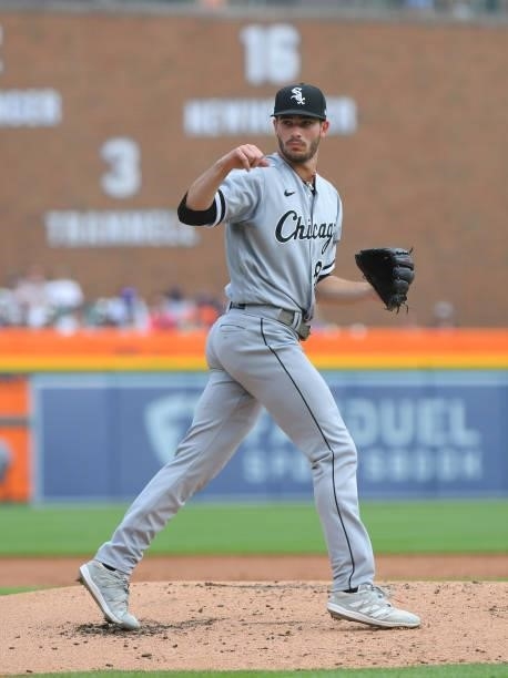 Dylan Cease of the Chicago White Sox pitches during the game against the Detroit Tigers at Comerica Park on June 12, 2021 in Detroit, Michigan. The...
