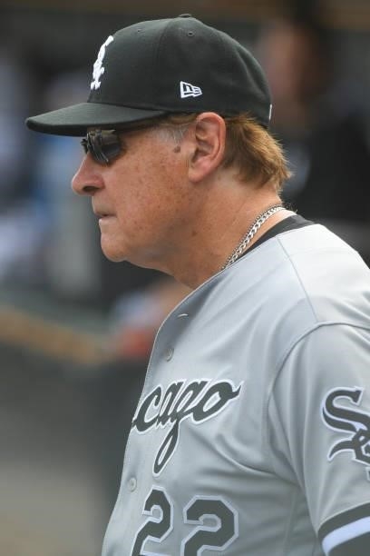 Manager Tony La Russa of the Chicago White Sox looks on from the dugout during the game against the Detroit Tigers at Comerica Park on June 12, 2021...