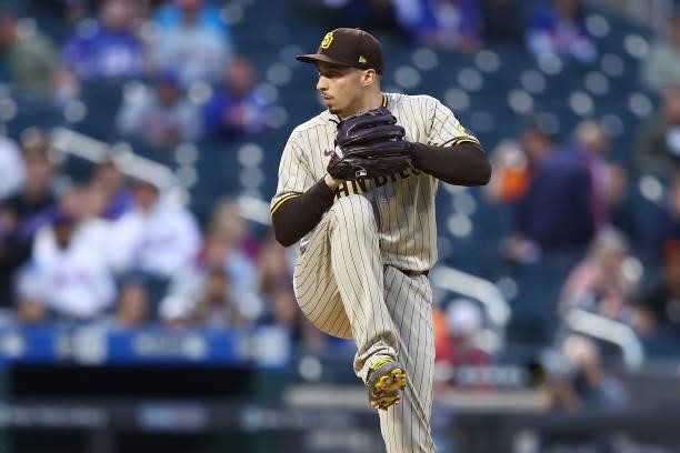 Blake Snell of the San Diego Padres in action against the New York Mets at Citi Field on June 11, 2021 in New York City. New York Mets defeated the...