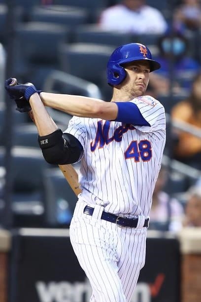 Jacob deGrom of the New York Mets in action against the San Diego Padres at Citi Field on June 11, 2021 in New York City. New York Mets defeated the...