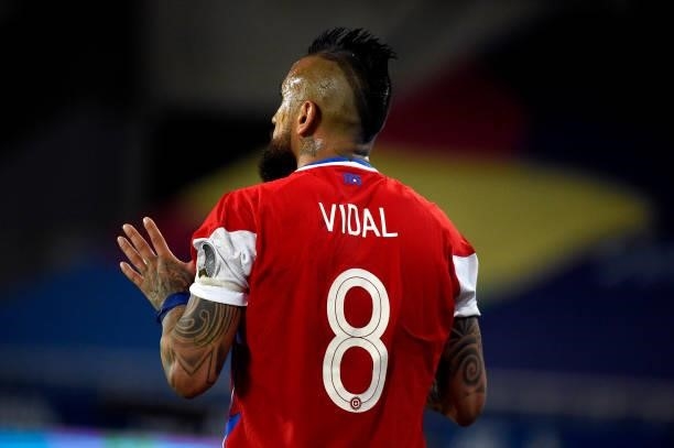 Arturo Vidal of Chile in action ,during the match between Argentina and Chile as part of Conmebol Copa America Brazil 2021 at Estadio Olímpico Nilton...