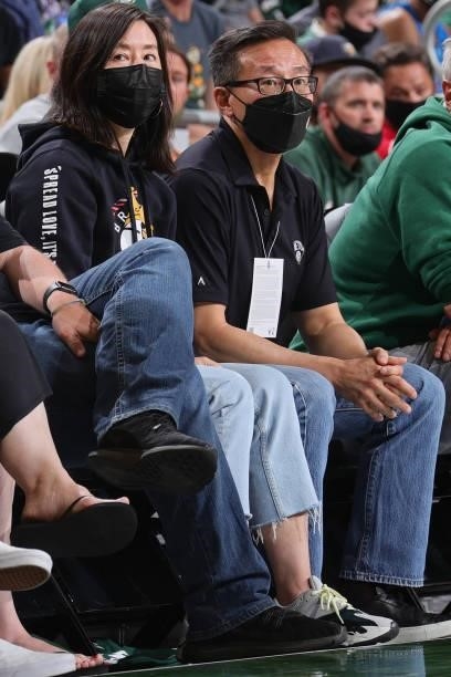 Brooklyn Nets owner, Joe Tsai attends the game between the Brooklyn Nets and the Milwaukee Bucks during Round 2, Game 3 of the 2021 NBA Playoffs on...