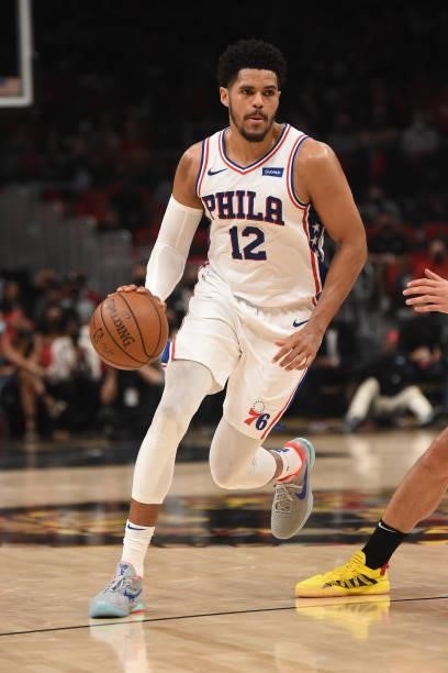 Tobias Harris of the Philadelphia 76ers handles the ball against the Atlanta Hawks during Round 2, Game 4 of the Eastern Conference Playoffs on June...