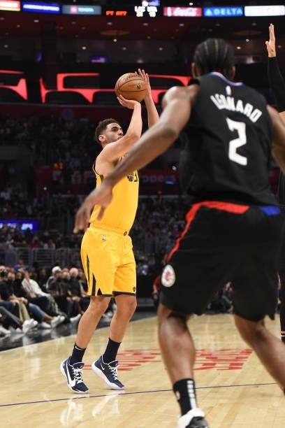 Georges Niang of the Utah Jazz shoots a three point basket against the LA Clippers during Round 2, Game 4 of the 2021 NBA Playoffs on June 14, 2021...
