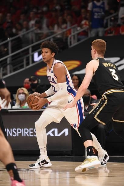 Matisse Thybulle of the Philadelphia 76ers handles the ball against the Atlanta Hawks during Round 2, Game 4 of the Eastern Conference Playoffs on...