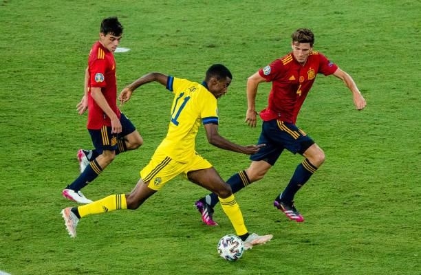 Pedri, Alexander Isak and Pau Torres during the match between Spain and Sweden, corresponding to the Euro 2020, Group E, played at the La Cartuja...