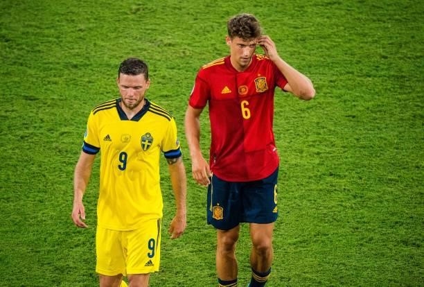 Marcos Llorente and Marcus Berg during the match between Spain and Sweden, corresponding to the Euro 2020, Group E, played at the La Cartuja Stadium,...