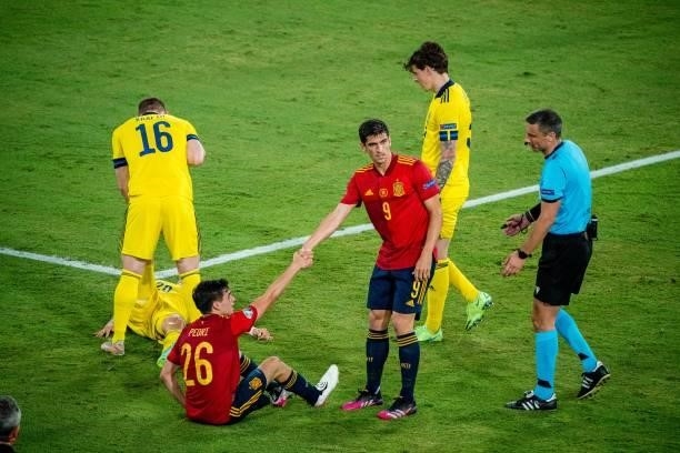 Gerard Moreno and Pedri during the match between Spain and Sweden, corresponding to the Euro 2020, Group E, played at the La Cartuja Stadium, on 14th...