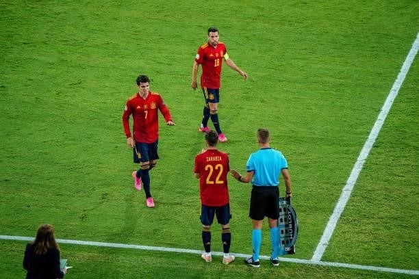 Alvaro Morata, Pablo Sarabia and Jordi Alba during the match between Spain and Sweden, corresponding to the Euro 2020, Group E, played at the La...