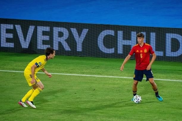 Marcos Llorente and Mikael Lustig during the match between Spain and Sweden, corresponding to the Euro 2020, Group E, played at the La Cartuja...