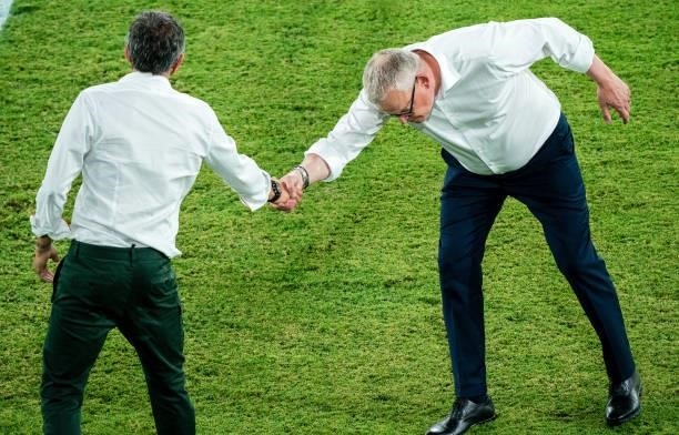 Luis Enrique Martinez and Janne Andersson during the match between Spain and Sweden, corresponding to the Euro 2020, Group E, played at the La...
