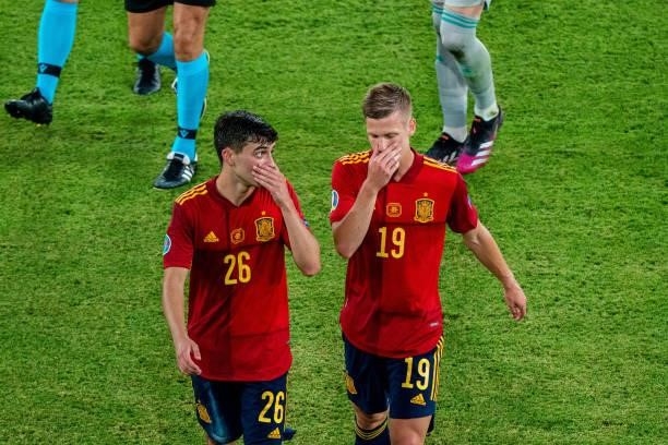 Pedri and Dani Olmo during the match between Spain and Sweden, corresponding to the Euro 2020, Group E, played at the La Cartuja Stadium, on 14th...