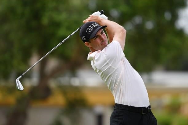 Frederic Lacroix of France tees off on the tenth hole during Day One of the Challenge de Espana at Iberostar Real Club de Golf Novo Sancti Petri on...