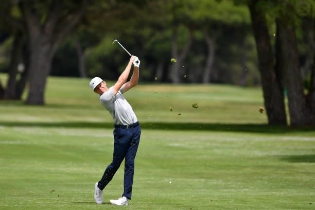 Alexander Knappe of Germany plays his second shot on the sixteen hole during Day One of the Challenge de Espana at Iberostar Real Club de Golf Novo...