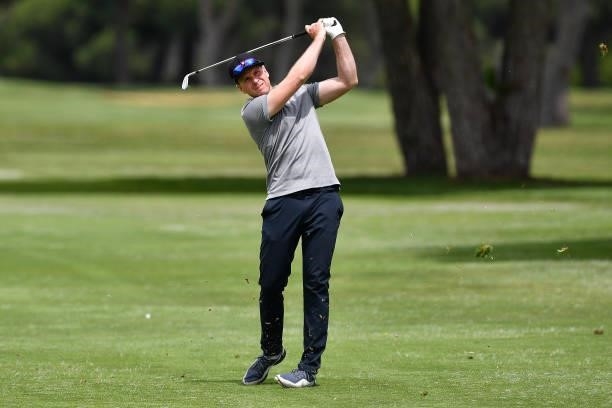 Roope Kakko of Finland plays his second shot on the sixteen hole during Day One of the Challenge de Espana at Iberostar Real Club de Golf Novo Sancti...