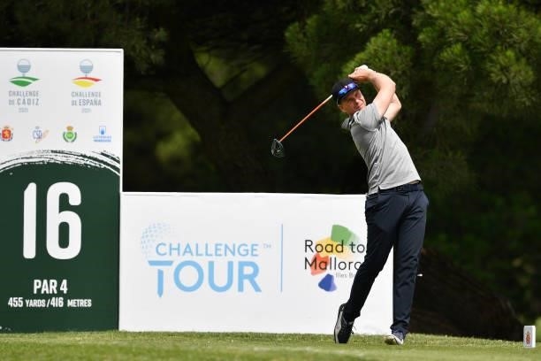 Roope Kakko of Finland tees off on the sixteen hole during Day One of the Challenge de Espana at Iberostar Real Club de Golf Novo Sancti Petri on...