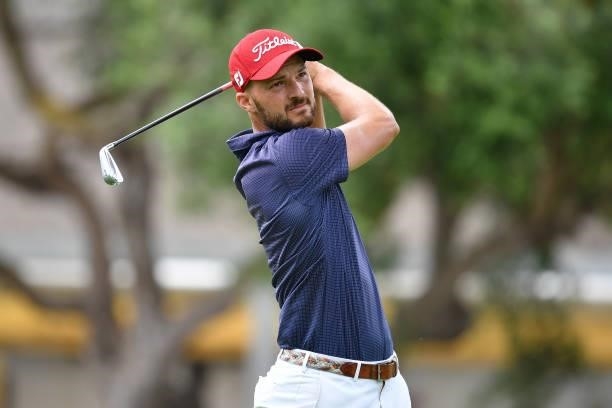 Marco Iten of Switzerland tees off on the tenth hole during Day One of the Challenge de Espana at Iberostar Real Club de Golf Novo Sancti Petri on...