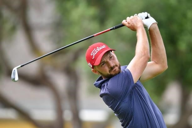Marco Iten of Switzerland before tees off on the tenth hole during Day One of the Challenge de Espana at Iberostar Real Club de Golf Novo Sancti...