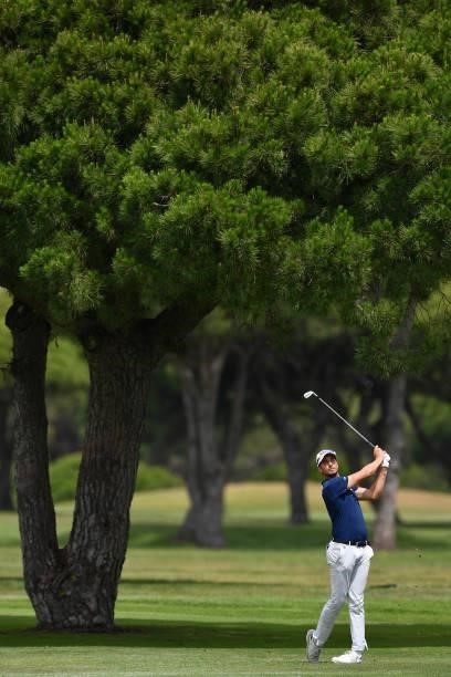 Federico Maccario of Italy plays his second shot on the sixteen hole during Day One of the Challenge de Espana at Iberostar Real Club de Golf Novo...