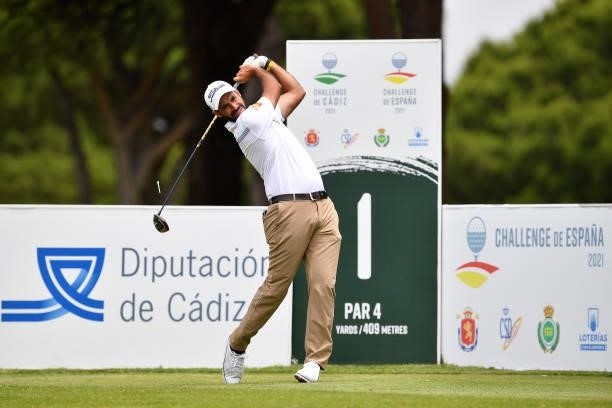 Santiago Tarrio of Spain tees off on the first hole during Day One of the Challenge de Espana at Iberostar Real Club de Golf Novo Sancti Petri on...