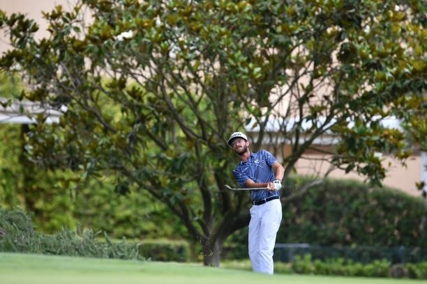 Lucas Vacarisas of Spain plays his third shot on the eighth hole during Day One of the Challenge de Espana at Iberostar Real Club de Golf Novo Sancti...