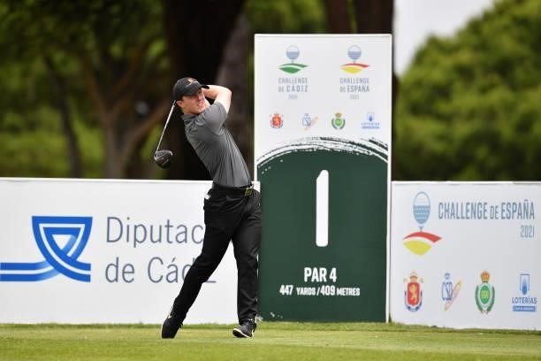Craig Howie of Scotland tees off on the first hole during Day One of the Challenge de Espana at Iberostar Real Club de Golf Novo Sancti Petri on June...