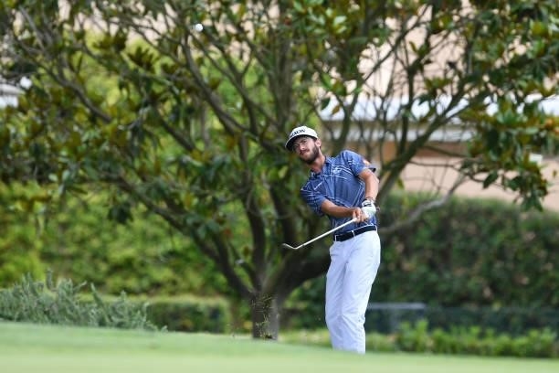 Lucas Vacarisas of Spain plays his third shot on the eighth hole during Day One of the Challenge de Espana at Iberostar Real Club de Golf Novo Sancti...
