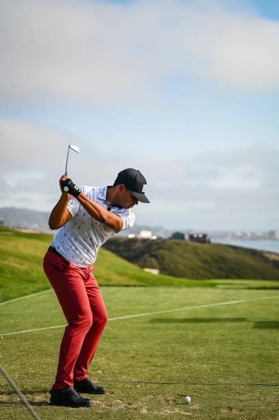 Sebastian Munoz of Colombia plays his shot from the third tee during practice for the 121st U.S. Open on the South Course at Torrey Pines Golf Course...