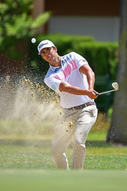 Dimitrios Papadatos of Australia plays his second shot on the fourth hole during Day One of the Challenge de Espana at Iberostar Real Club de Golf...