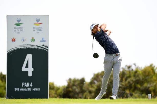 Blake Windred of Australia tees off on the fourth hole during Day One of the Challenge de Espana at Iberostar Real Club de Golf Novo Sancti Petri on...