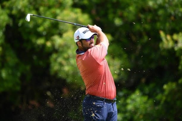 Mario Galiano Aguilar of Spain tees off on the fifth hole during Day One of the Challenge de Espana at Iberostar Real Club de Golf Novo Sancti Petri...