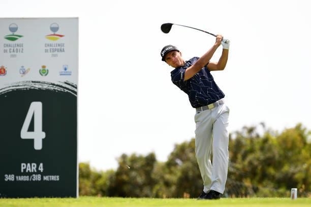 Jean Bekirian of France tees off on the fourth hole during Day One of the Challenge de Espana at Iberostar Real Club de Golf Novo Sancti Petri on...