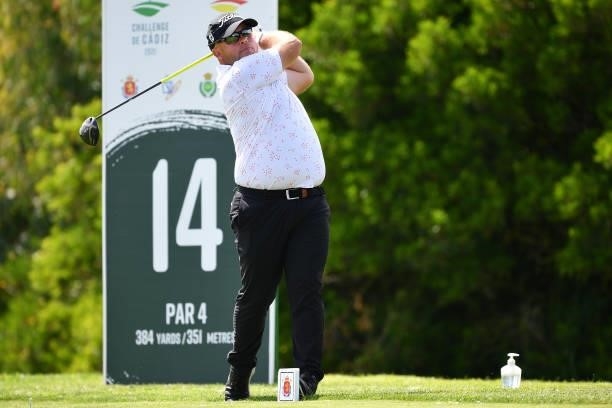 Robin Petersson of Sweden tees off on the fourteen hole during Day One of the Challenge de Espana at Iberostar Real Club de Golf Novo Sancti Petri on...