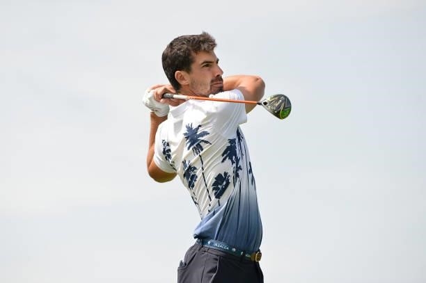 Giulio Castagnara of Italy tees off on the sixteen hole during Day One of the Challenge de Espana at Iberostar Real Club de Golf Novo Sancti Petri on...