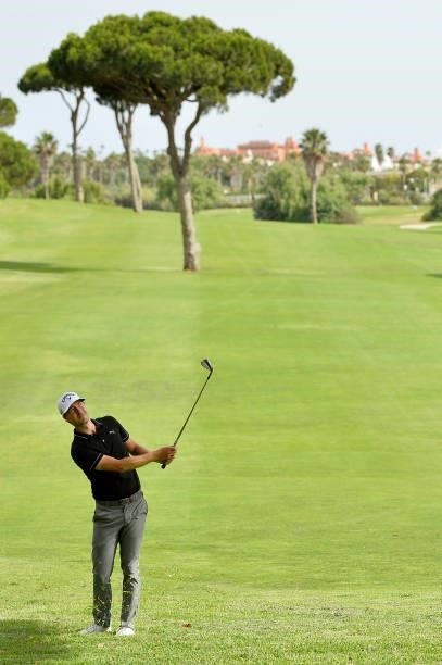 Jens Fahrbring of Sweden plays his third shot on the eigth hole during Day One of the Challenge de Espana at Iberostar Real Club de Golf Novo Sancti...