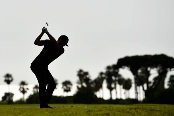 Liam Johnston of Scotland tees off on the fifth hole during Day One of the Challenge de Espana at Iberostar Real Club de Golf Novo Sancti Petri on...