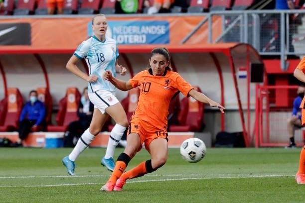 Danielle van de Donk of Holland Women scores the 7th goal to make it 7-0 during the International Friendly Women match between Holland v Norway at...