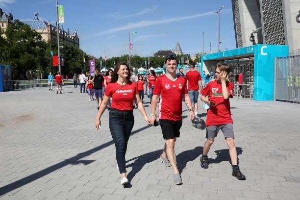 Fans gather at Puskás Aréna ahead of the UEFA Euro 2020 Championship Group F match between Hungary and Portugal on June 15, 2021 in Budapest, Hungary.