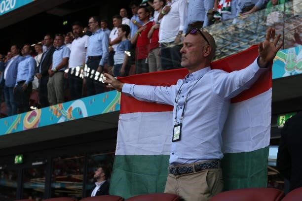 Team national anthems during the UEFA Euro 2020 Championship Group F match between Hungary and Portugal on June 15, 2021 in Budapest, Hungary.