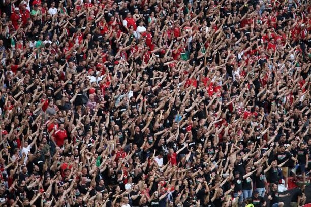 Fans react during the UEFA Euro 2020 Championship Group F match between Hungary and Portugal on June 15, 2021 in Budapest, Hungary.